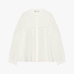 (LIKE NEW!!!) ZARA | 100% RAMIE "ROMANTIC SHIRT" BOHO BLOUSE NATURAL FABRIC